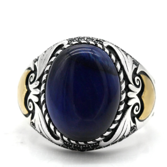 Anillo de plata de ley S925, ojo de tigre azul Natural hecho a mano, anillo de regalo de lujo para fiesta de vacaciones Punk Türkiye Anillo de plata de ley S925, ojo de tigre azul Natural hecho a mano, anillo de regalo de lujo para fiesta de vacaciones Punk Türkiye - malaquita tienda 36