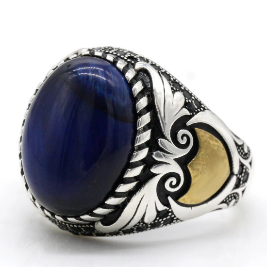 Anillo de plata de ley S925, ojo de tigre azul Natural hecho a mano, anillo de regalo de lujo para fiesta de vacaciones Punk Türkiye Anillo de plata de ley S925, ojo de tigre azul Natural hecho a mano, anillo de regalo de lujo para fiesta de vacaciones Punk Türkiye - malaquita tienda 36